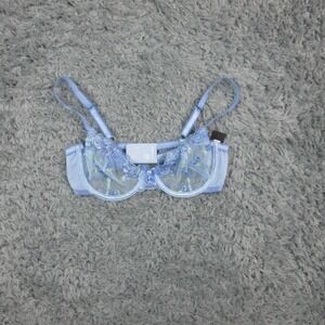 Lounge Blush Balcony Bra Womens 34B Blue Lace Sheer Underwire Unlined NWT